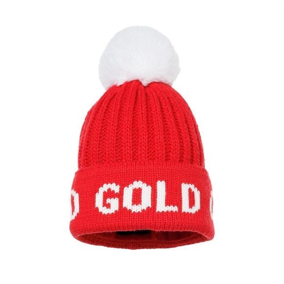 Goldbergh Ski Real Racoon Fur Beanie Hat Red White Logo Hodd